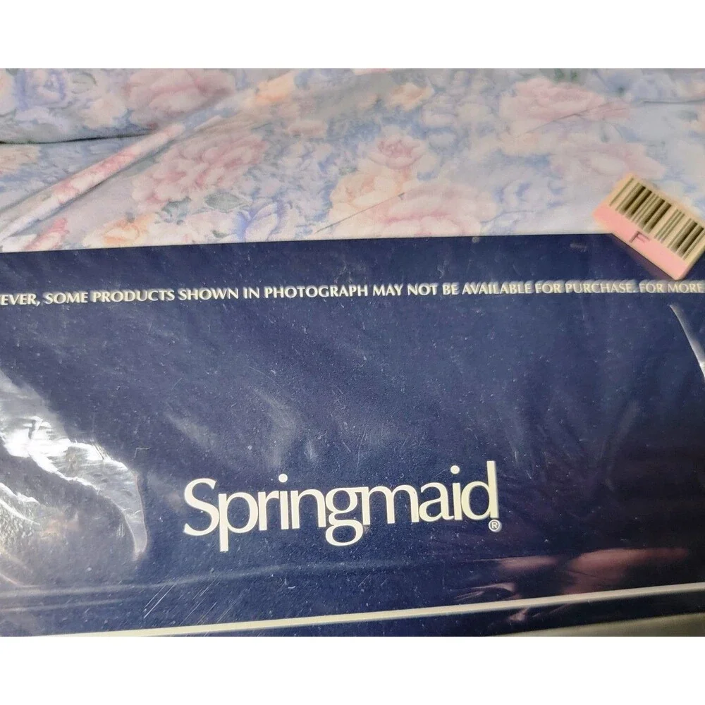 VINTAGE SPRINGMAID NOS QUEEN FLAT SHEET Powder Rose Blue NO IRON 180 PERCALE USA